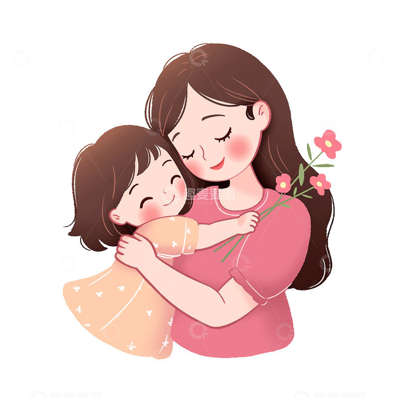 高清大图下载【趣麦麦图】母亲节母女卡通手绘免抠元素2