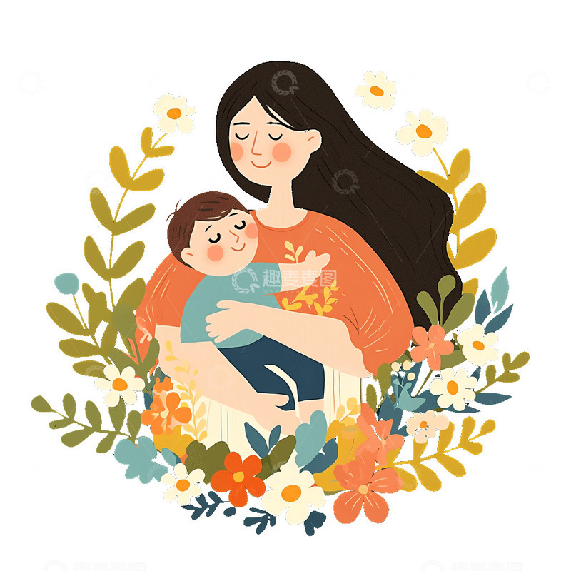 高清大图下载【趣麦麦图】母亲节母女卡通手绘免抠元素6