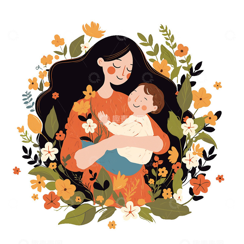 高清大图下载【趣麦麦图】母亲节母女卡通手绘免抠元素5
