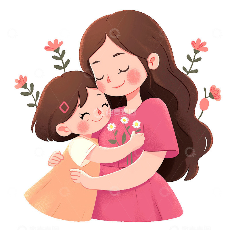 高清大图下载【趣麦麦图】母亲节母女卡通手绘免抠元素