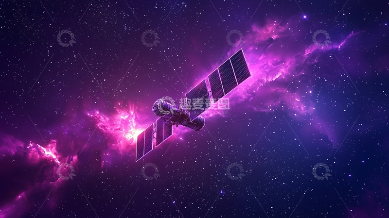 高清大图下载【趣麦麦图】太空卫星与星云背景