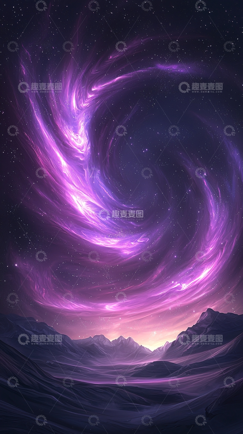 高清大图下载【趣麦麦图】紫色星云下的山脉