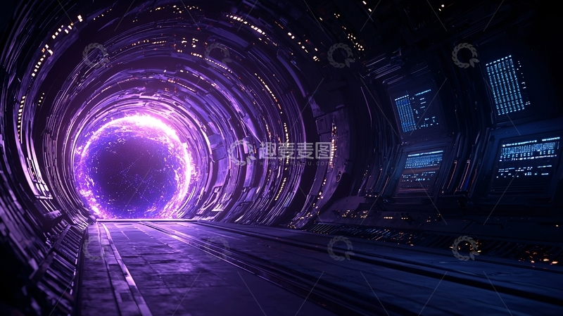 高清大图下载【趣麦麦图】科幻隧道与紫色光芒