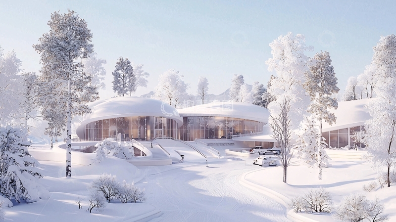 高清大图下载【趣麦麦图】雪景中的现代建筑