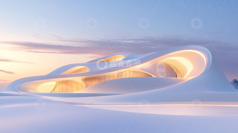 高清大图下载【趣麦麦图】未来感建筑在雪地中的景象