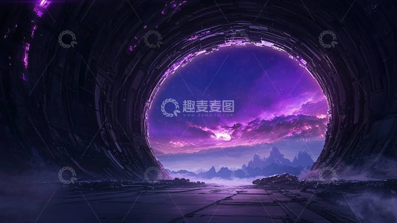 高清大图下载【趣麦麦图】科幻隧道与神秘星空