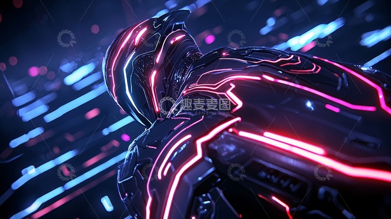 高清大图下载【趣麦麦图】未来科技霓虹灯机器人