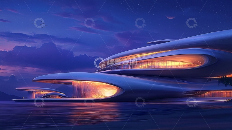 高清大图下载【趣麦麦图】未来感建筑夜景