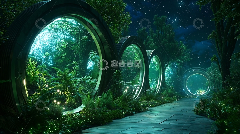 高清大图下载【趣麦麦图】神秘森林中的圆形通道