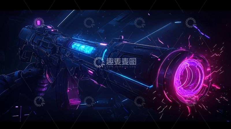 高清大图下载【趣麦麦图】未来科技枪械霓虹光效