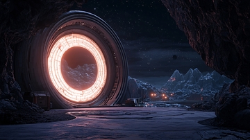 科幻洞穴入口夜景
