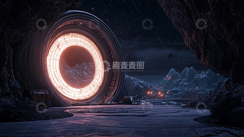 高清大图下载【趣麦麦图】科幻洞穴入口夜景