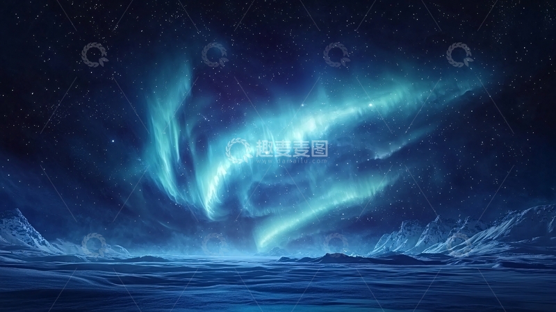 高清大图下载【趣麦麦图】极光下的雪山夜景