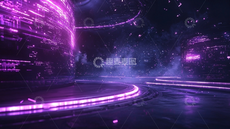 高清大图下载【趣麦麦图】未来科技感紫色光影舞台背景