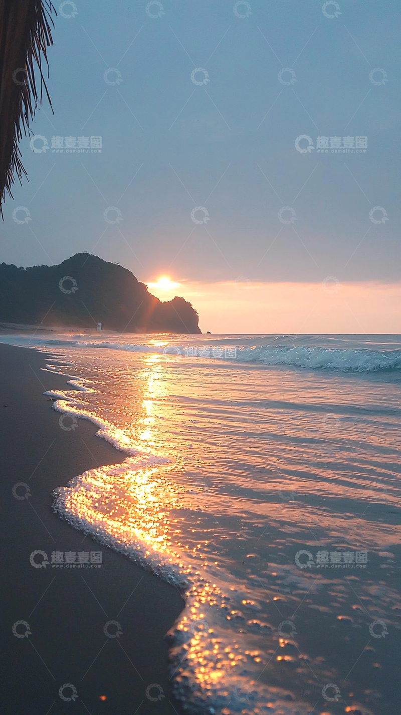 高清大图下载【趣麦麦图】日落海滩海浪沙滩风景