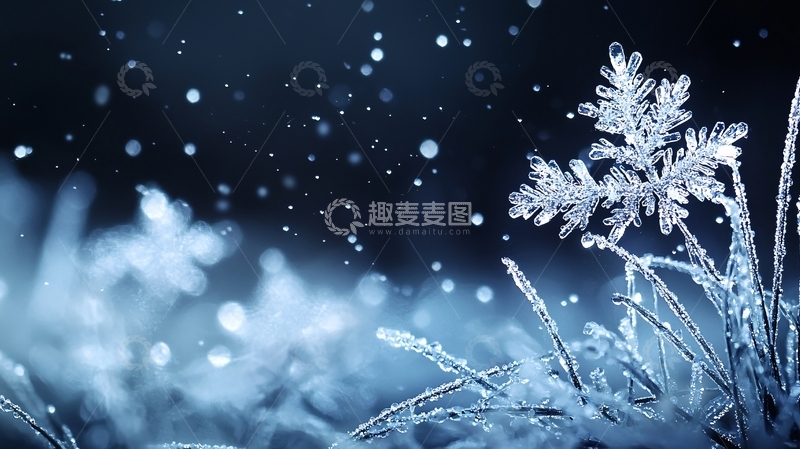 高清大图下载【趣麦麦图】冬日雪花与冰晶植物