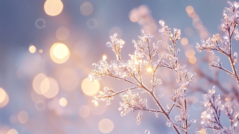 高清大图下载【趣麦麦图】冬日冰晶树枝光影
