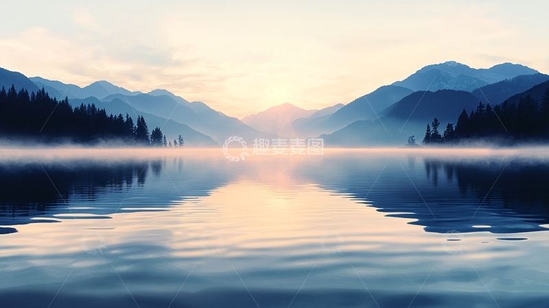 高清大图下载【趣麦麦图】晨雾中的宁静湖泊