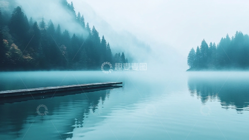 高清大图下载【趣麦麦图】雾中宁静湖景
