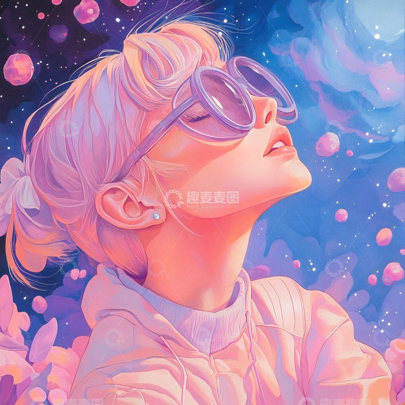高清大图下载【趣麦麦图】梦幻星空下的少女