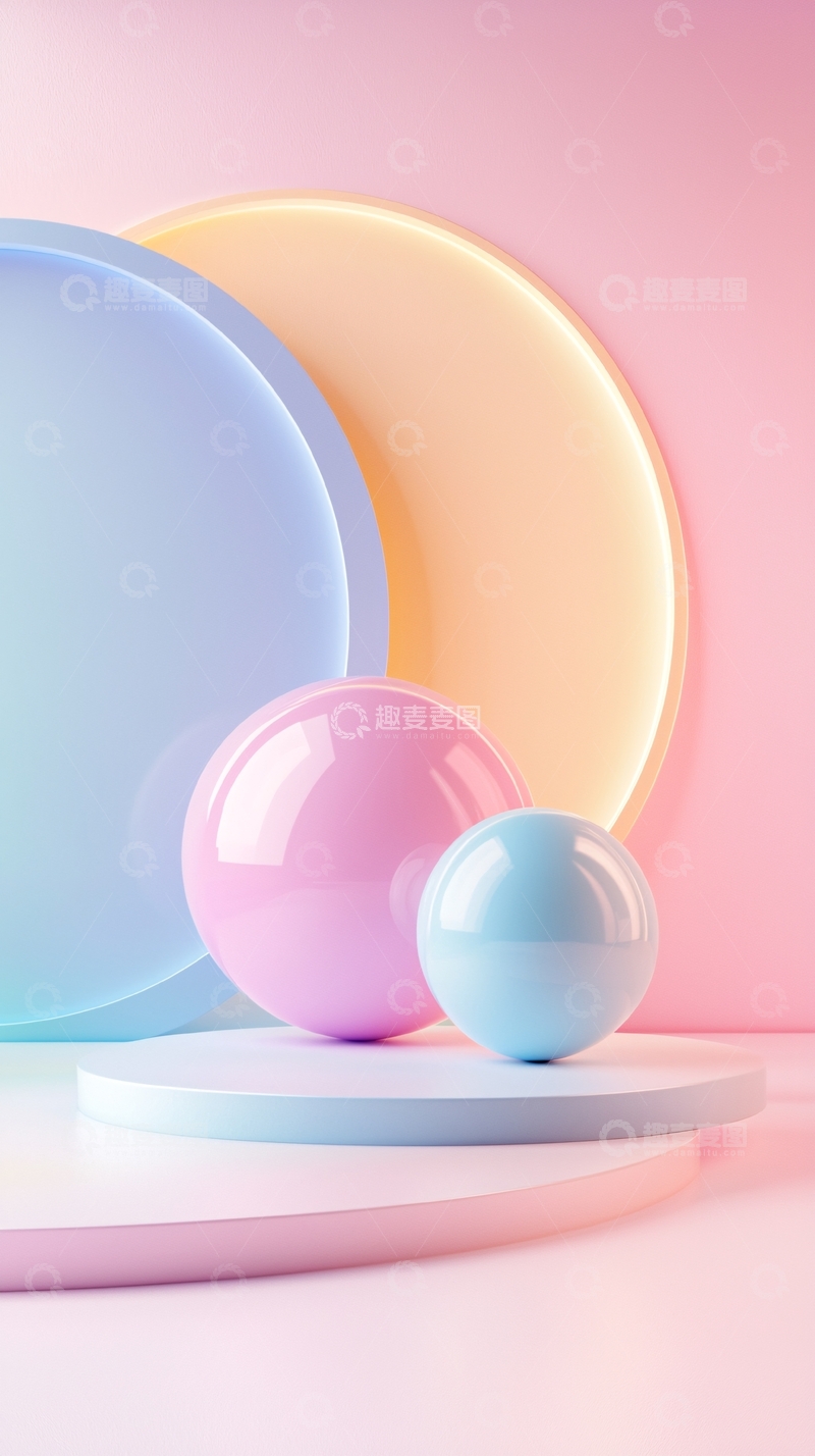 高清大图下载【趣麦麦图】粉色背景下的几何球体展示