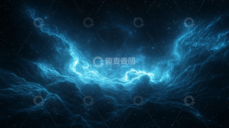 高清大图下载【趣麦麦图】蓝色星云与电光交织