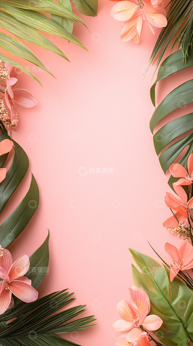 粉色背景热带植物边框素材