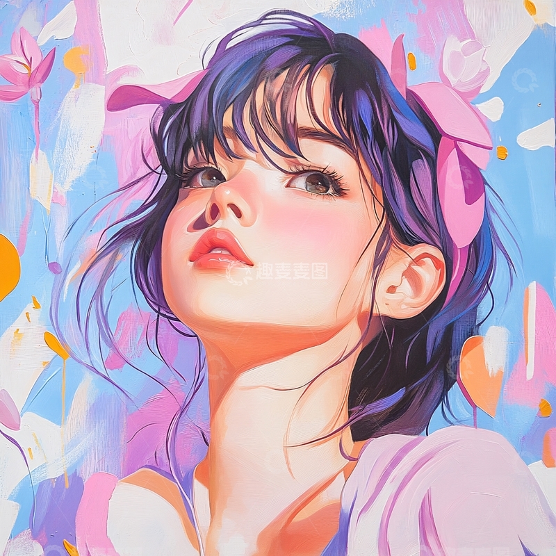 高清大图下载【趣麦麦图】梦幻少女与紫色头发