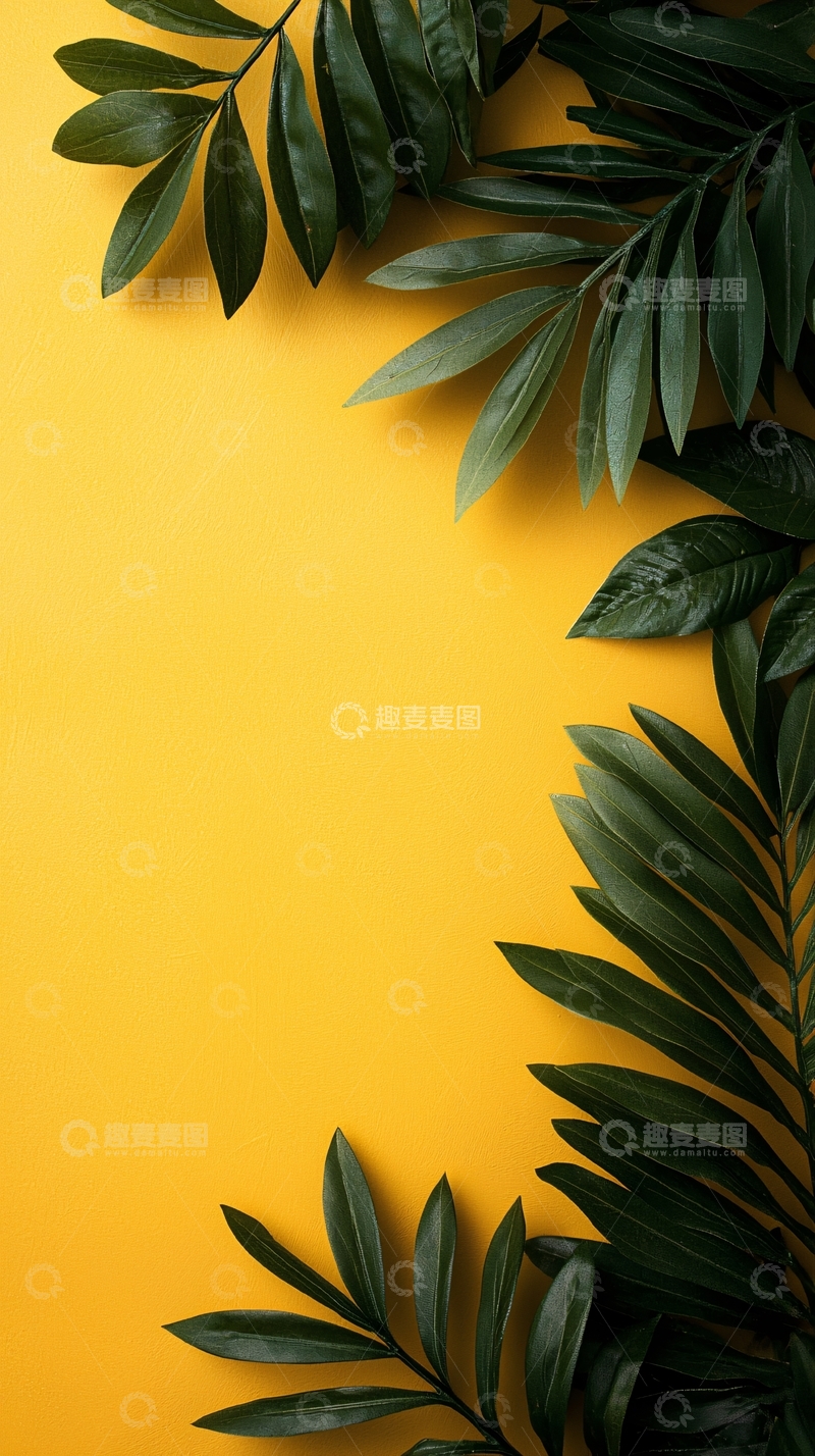 高清大图下载【趣麦麦图】热带植物叶子黄色背景