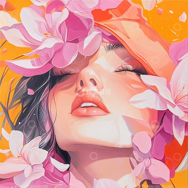 高清大图下载【趣麦麦图】花海中的闭眼女人