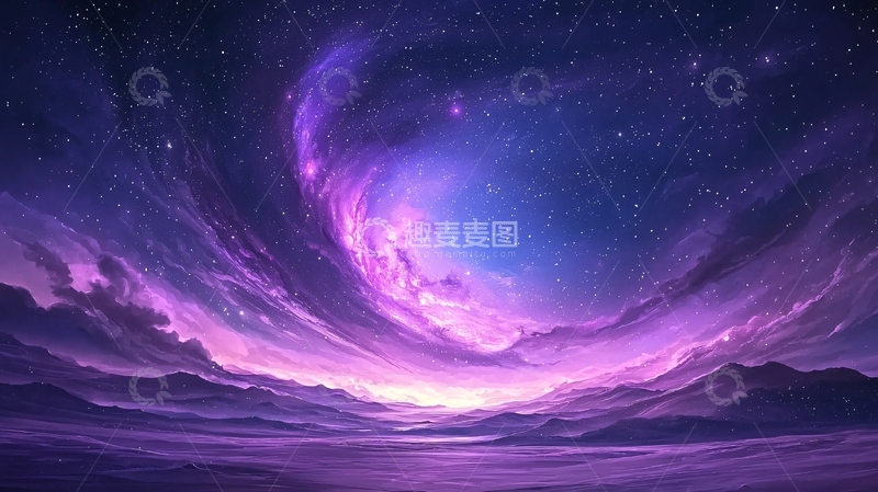 高清大图下载【趣麦麦图】梦幻星空下的神秘山脉