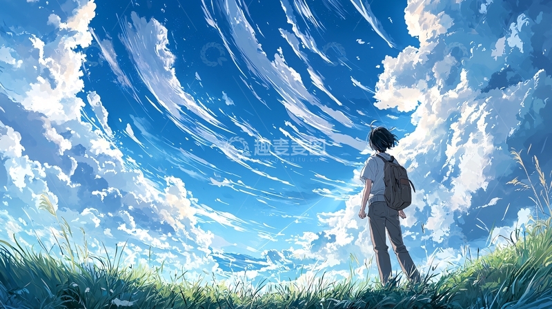 高清大图下载【趣麦麦图】仰望天空的少年