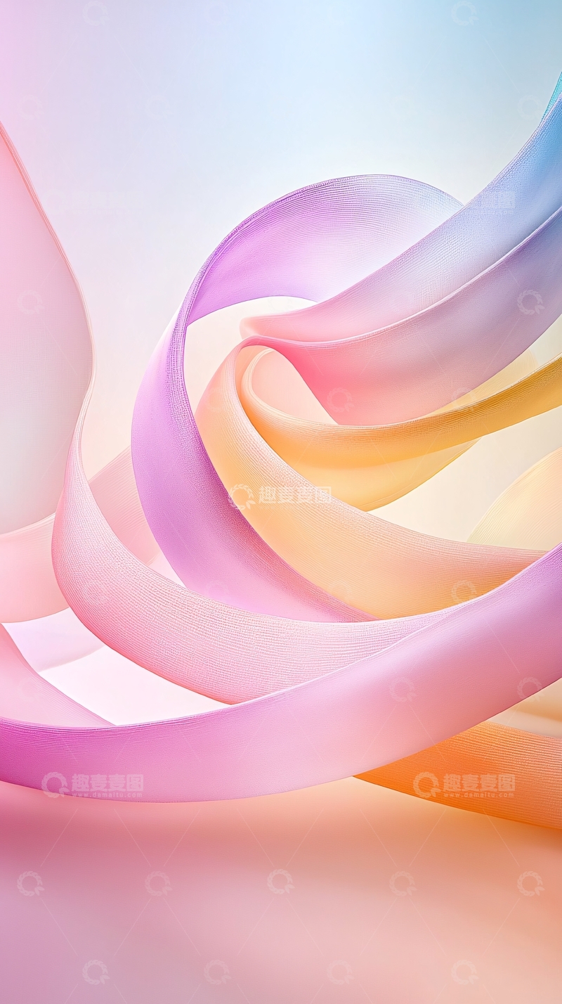 高清大图下载【趣麦麦图】柔和渐变色丝带抽象背景