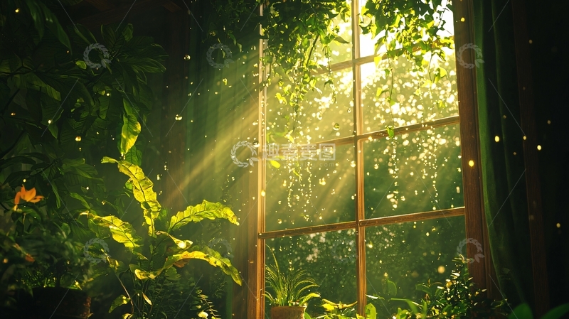 高清大图下载【趣麦麦图】阳光透过窗户洒满绿植