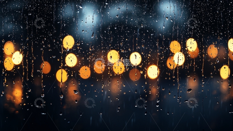 高清大图下载【趣麦麦图】雨夜灯光透过玻璃窗
