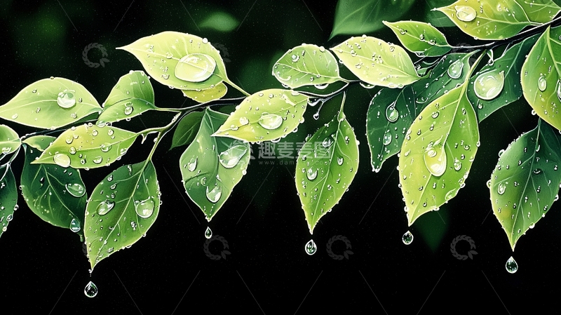 高清大图下载【趣麦麦图】雨后清新绿叶水珠自然风景