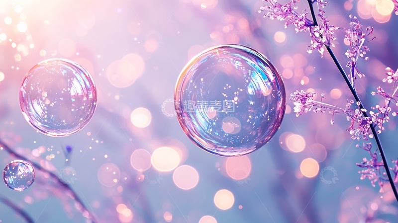 高清大图下载【趣麦麦图】梦幻泡泡与紫色花卉