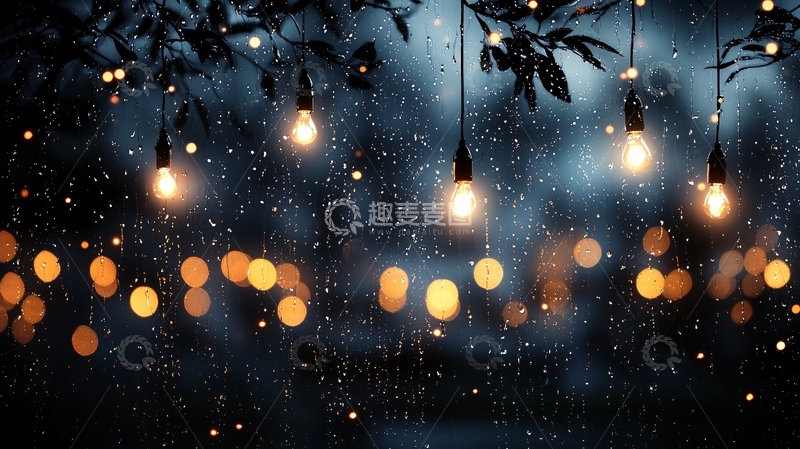高清大图下载【趣麦麦图】雨夜灯光下的树枝与光斑