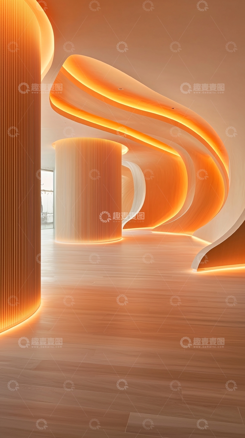 高清大图下载【趣麦麦图】现代橙色光影艺术空间