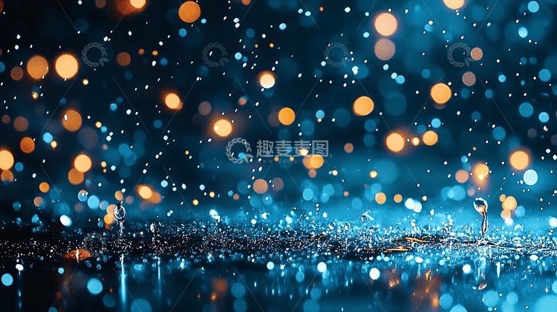 高清大图下载【趣麦麦图】夜晚雨滴与光斑的梦幻场景