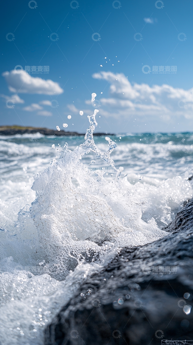 高清大图下载【趣麦麦图】海浪拍打岩石的瞬间