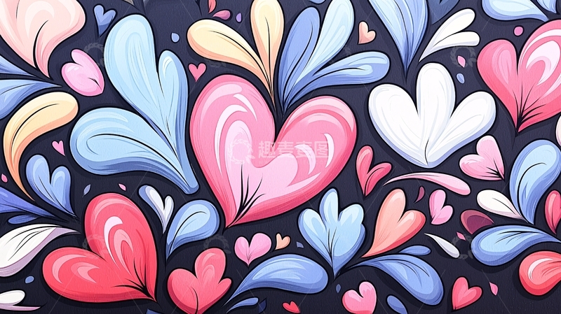 高清大图下载【趣麦麦图】彩色心形图案背景素材