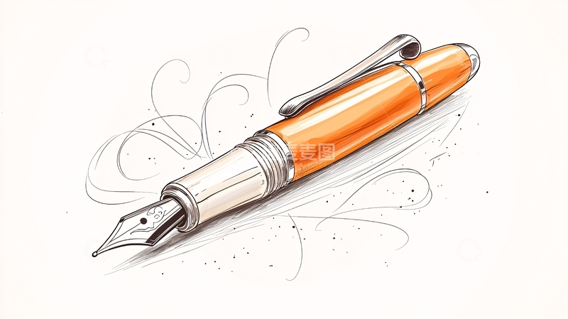 高清大图下载【趣麦麦图】橙色钢笔手绘插画