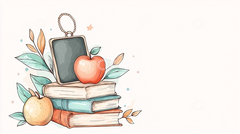 高清大图下载【趣麦麦图】书本与苹果的插画素材