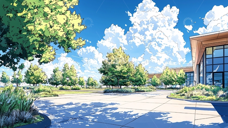 高清大图下载【趣麦麦图】夏日校园风景插画