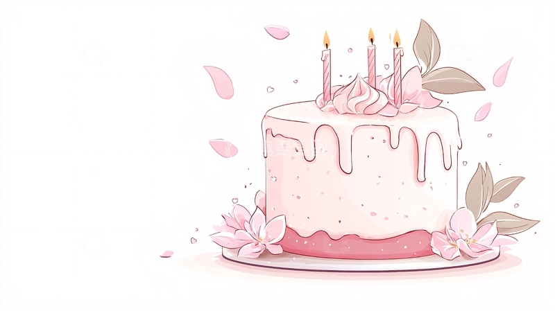 高清大图下载【趣麦麦图】粉色生日蛋糕插画素材