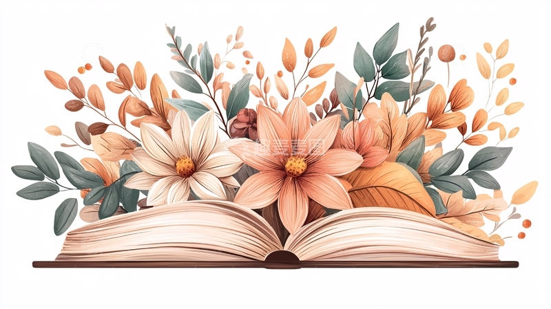 高清大图下载【趣麦麦图】秋日花语与书本