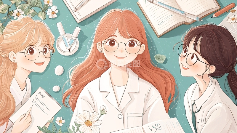 高清大图下载【趣麦麦图】三位女学生在实验室学习