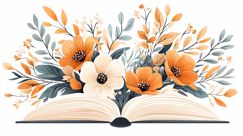 高清大图下载【趣麦麦图】秋日花语书页插画