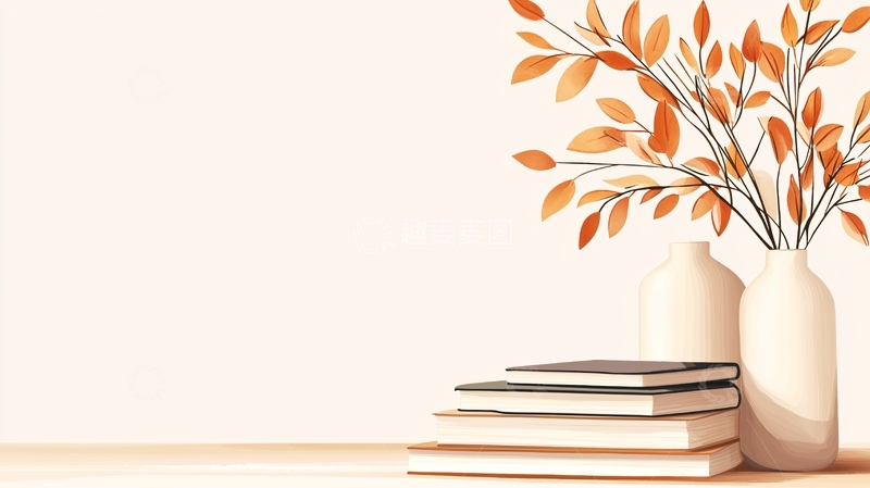高清大图下载【趣麦麦图】秋日书香与花瓶插花